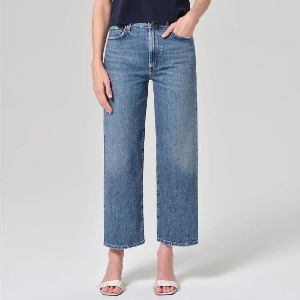 Agolde Harper Crop Mid Rise Relaxed Straight Leg Jeans - Moor